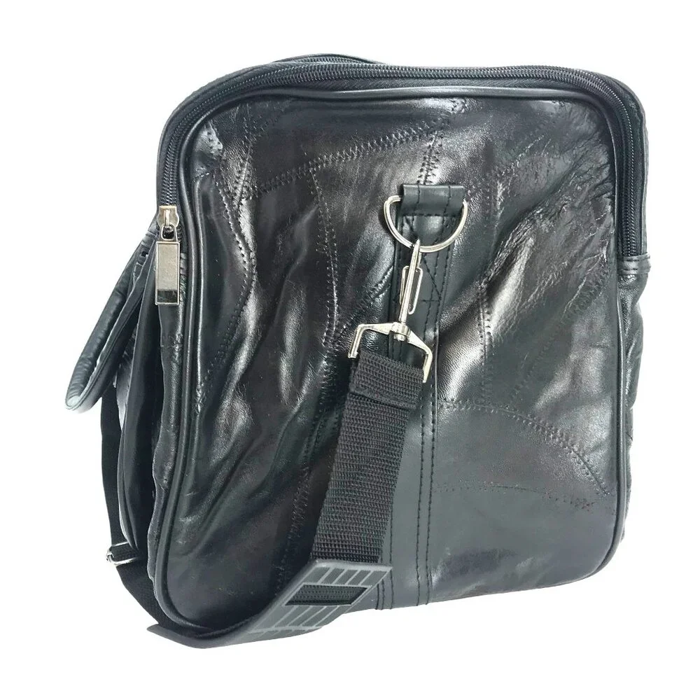 Black Leather Duffle Bag Compartments Plastic Lined Gym Travel